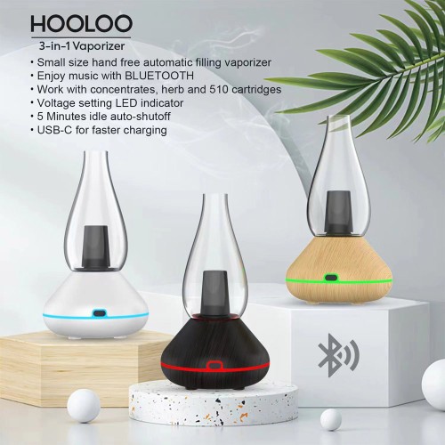 Original Hooloo 3-and-1 Vaporizer Automatic Filling eRig with Bluetooth Speaker Work with Concentrates, Herb and 510 Cartridges (free shipping)
